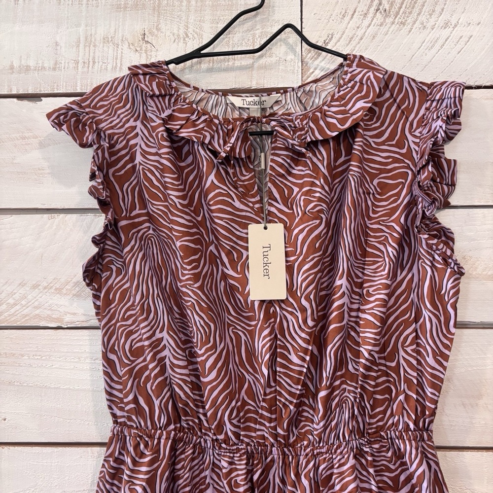 New Tucker NYC Dani Dress Hear Me Roar MIDI Animal/zebra Print Cotton Sz Lg  NWT - Picture 2 of 7